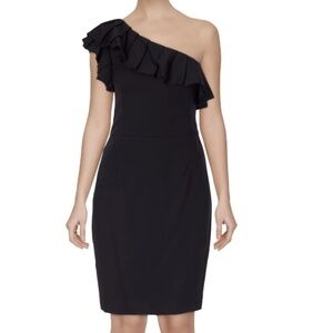 Rachel Zoe Black "Isabelle" One Shoulder Ruffle Dress-Size 2